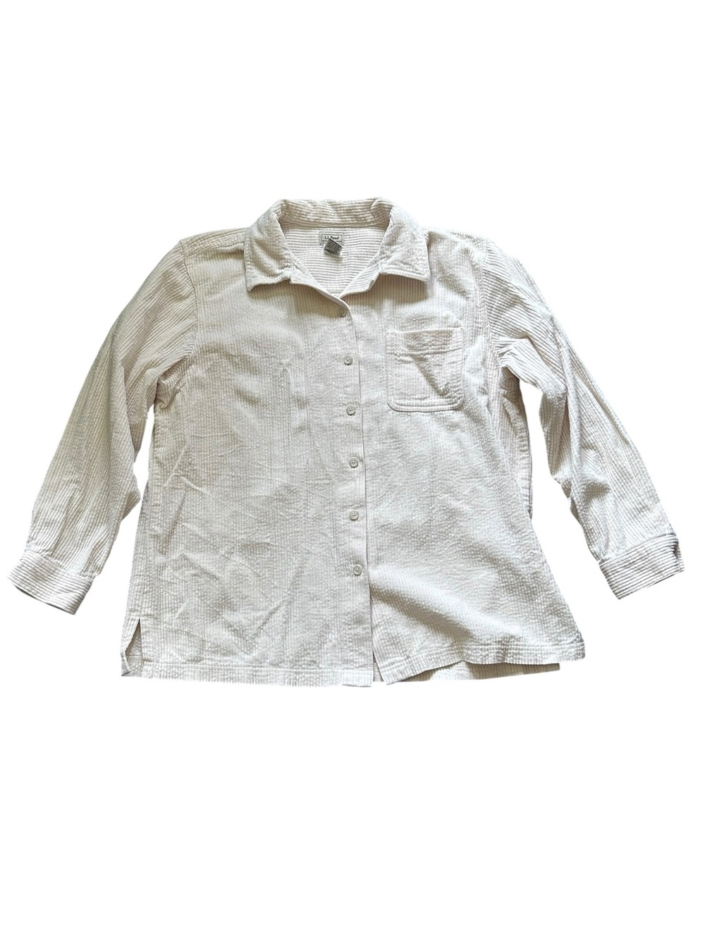 Vintage L.L. Bean Men’s Cordoroy 100% Cotton Button Up Shirt Cream  Size Large